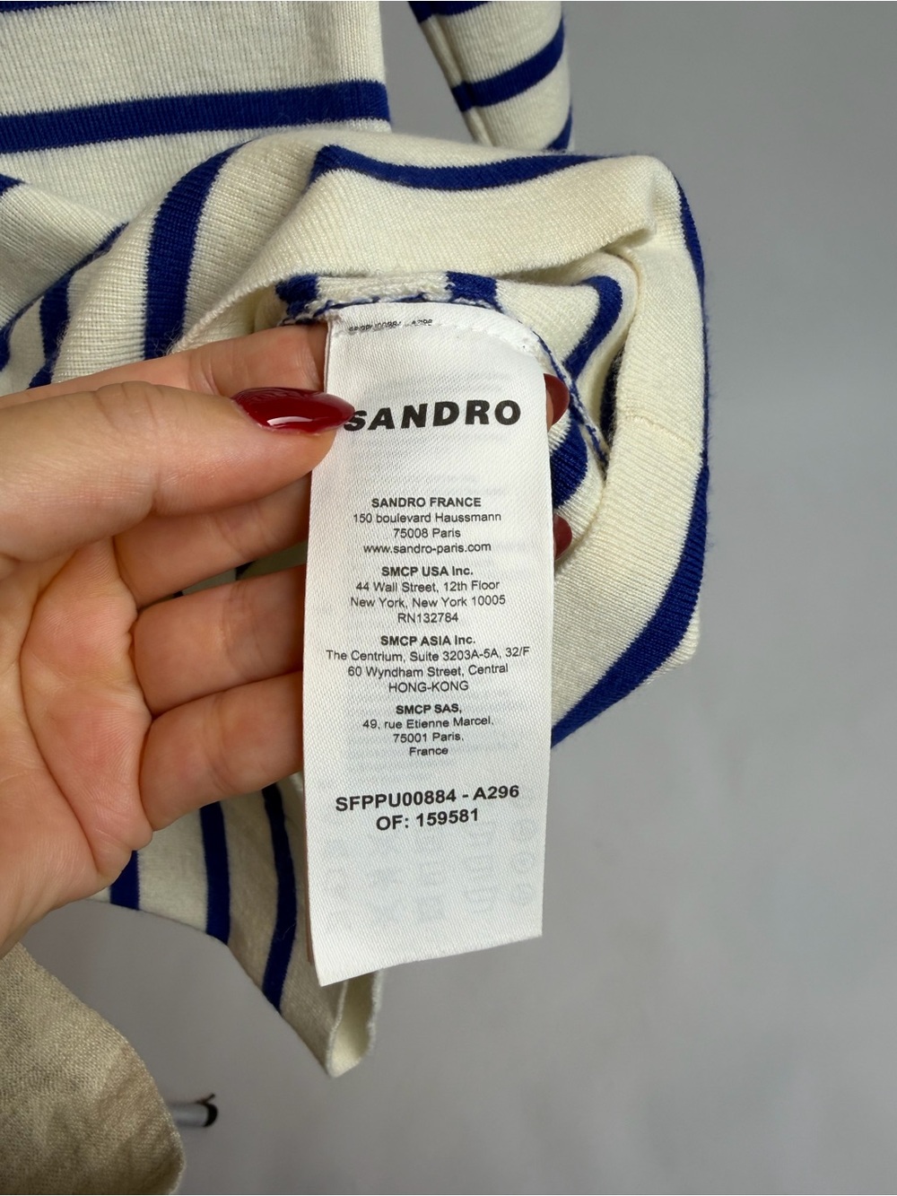 Sandro Blue & White Striped Zip Polo Top - Picture 8 of 8